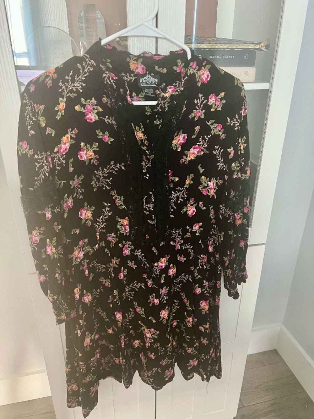 Angie Black Floral long-sleeve dress, Size L